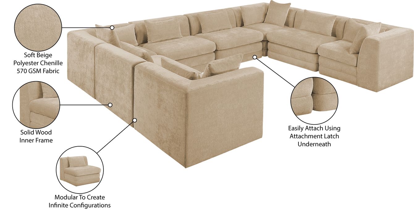 Meridian Furniture - Stellar 152" Beige Chenille Fabric Upholstered 8Pc. Sectional - 608Beige-Sec8A - GreatFurnitureDeal