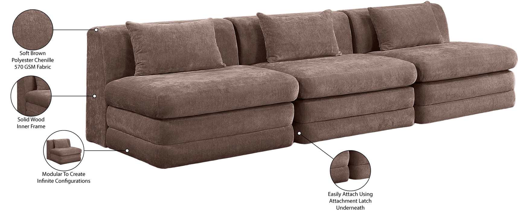 Meridian Furniture - Stellar 114" Brown Chenille Fabric Upholstered 3pc. Sofa - 608Brown-S114A - GreatFurnitureDeal