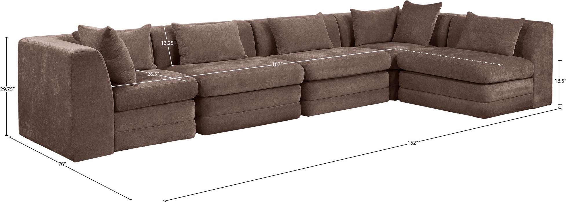 Meridian Furniture - Stellar 152" Brown Chenille Fabric Upholstered 5Pc. Sectional - 608Brown-Sec5D - GreatFurnitureDeal