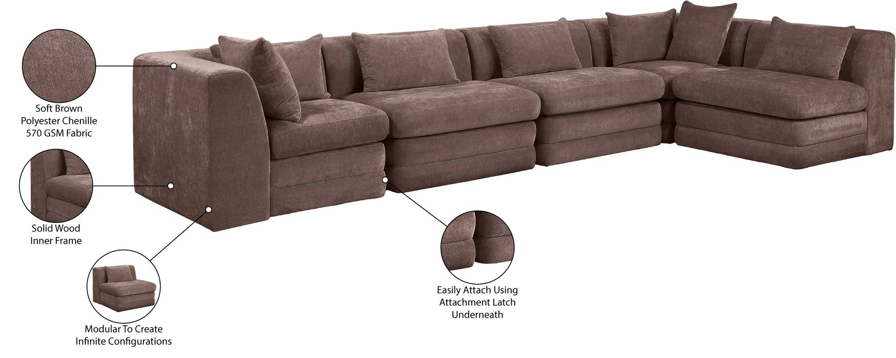 Meridian Furniture - Stellar 152" Brown Chenille Fabric Upholstered 5Pc. Sectional - 608Brown-Sec5D - GreatFurnitureDeal