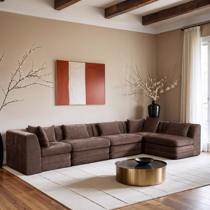 Meridian Furniture - Stellar 152" Brown Chenille Fabric Upholstered 5Pc. Sectional - 608Brown-Sec5D - GreatFurnitureDeal