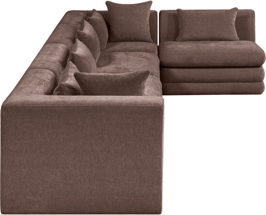 Meridian Furniture - Stellar 152" Brown Chenille Fabric Upholstered 5Pc. Sectional - 608Brown-Sec5D - GreatFurnitureDeal