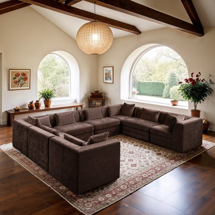 Meridian Furniture - Stellar 152" Brown Chenille Fabric Upholstered 8Pc. Sectional - 608Brown-Sec8A - GreatFurnitureDeal