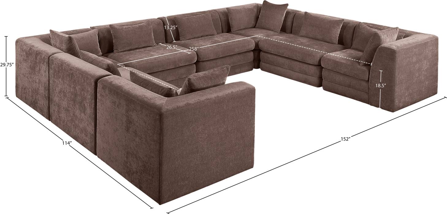 Meridian Furniture - Stellar 152" Brown Chenille Fabric Upholstered 8Pc. Sectional - 608Brown-Sec8A - GreatFurnitureDeal