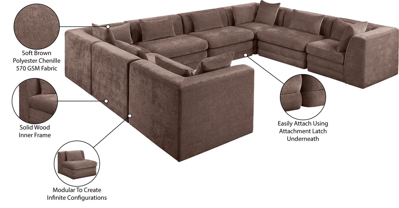 Meridian Furniture - Stellar 152" Brown Chenille Fabric Upholstered 8Pc. Sectional - 608Brown-Sec8A - GreatFurnitureDeal