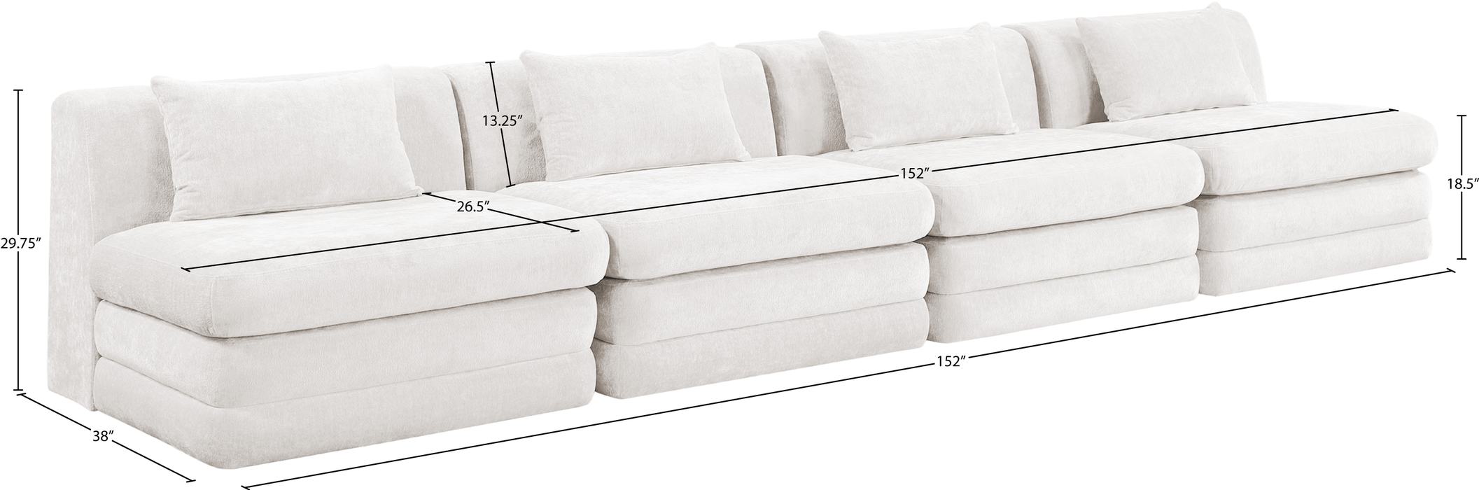 Meridian Furniture - Stellar 152" Cream Chenille Fabric Upholstered 4pc. Sofa - 608Cream-S152A - GreatFurnitureDeal
