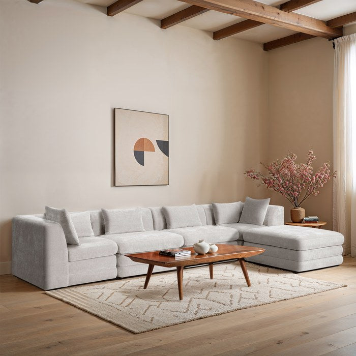 Meridian Furniture - Stellar 152" Cream Chenille Fabric Upholstered 5Pc. Sectional - 608Cream-Sec5A - GreatFurnitureDeal