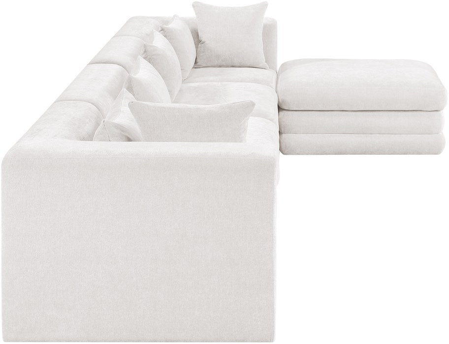 Meridian Furniture - Stellar 152" Cream Chenille Fabric Upholstered 5Pc. Sectional - 608Cream-Sec5A - GreatFurnitureDeal