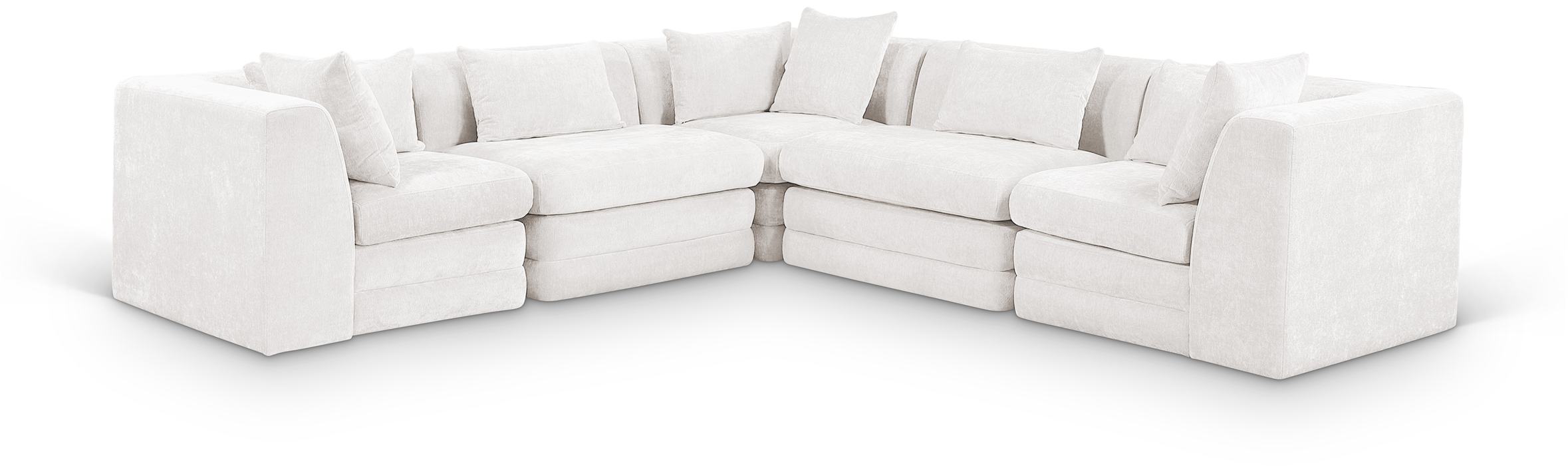 Meridian Furniture - Stellar 114" Cream Chenille Fabric Upholstered 5Pc. Sectional - 608Cream-Sec5C - GreatFurnitureDeal