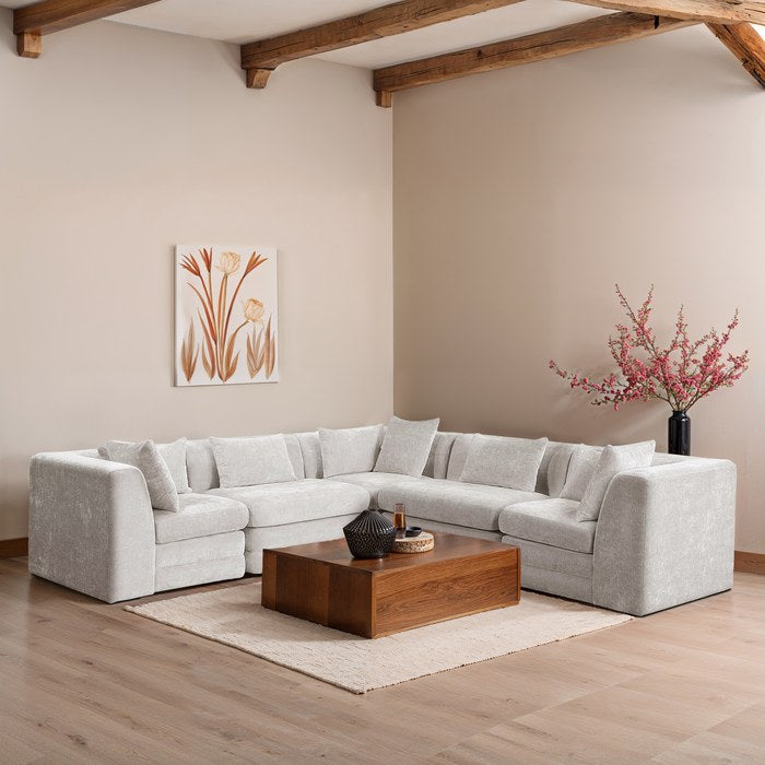 Meridian Furniture - Stellar 114" Cream Chenille Fabric Upholstered 5Pc. Sectional - 608Cream-Sec5C - GreatFurnitureDeal