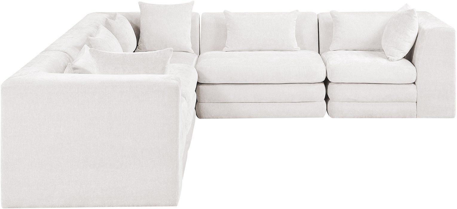 Meridian Furniture - Stellar 114" Cream Chenille Fabric Upholstered 5Pc. Sectional - 608Cream-Sec5C - GreatFurnitureDeal