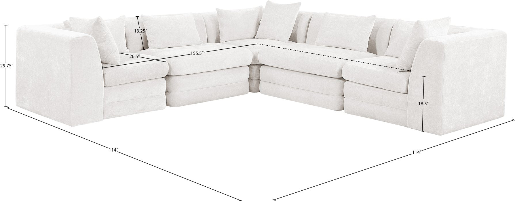 Meridian Furniture - Stellar 114" Cream Chenille Fabric Upholstered 5Pc. Sectional - 608Cream-Sec5C - GreatFurnitureDeal