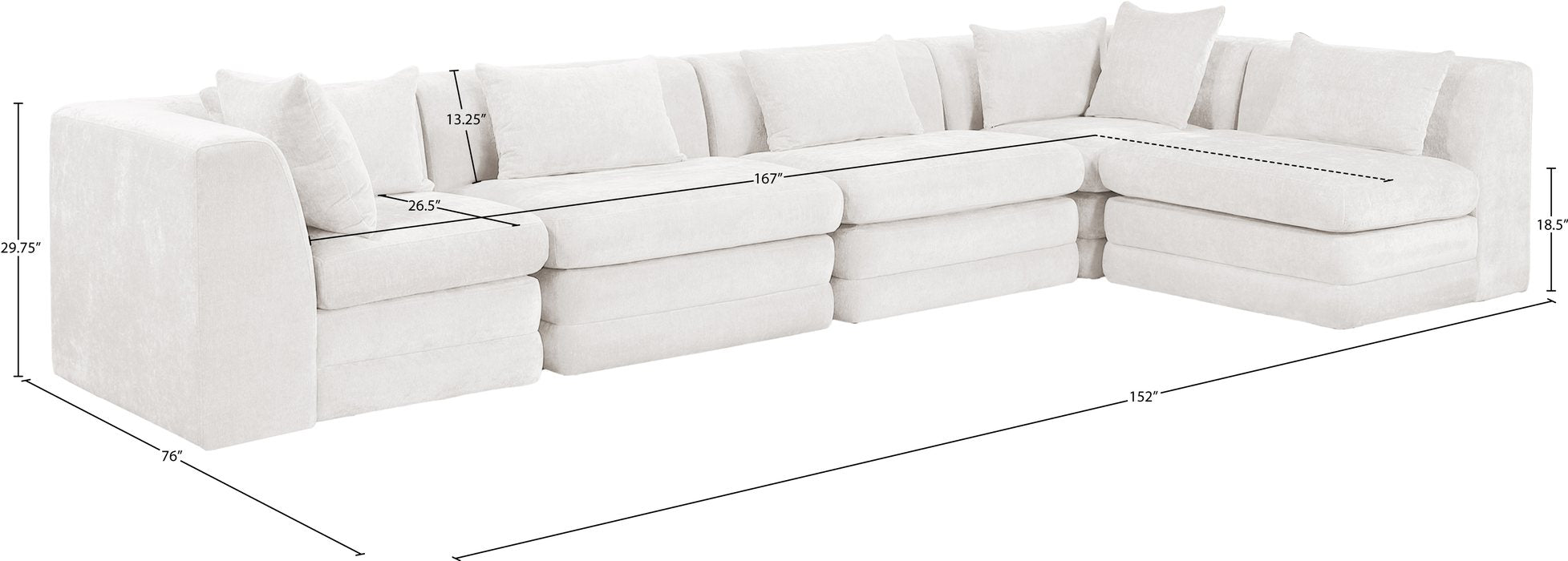 Meridian Furniture - Stellar 152" Cream Chenille Fabric Upholstered 5Pc. Sectional - 608Cream-Sec5D - GreatFurnitureDeal