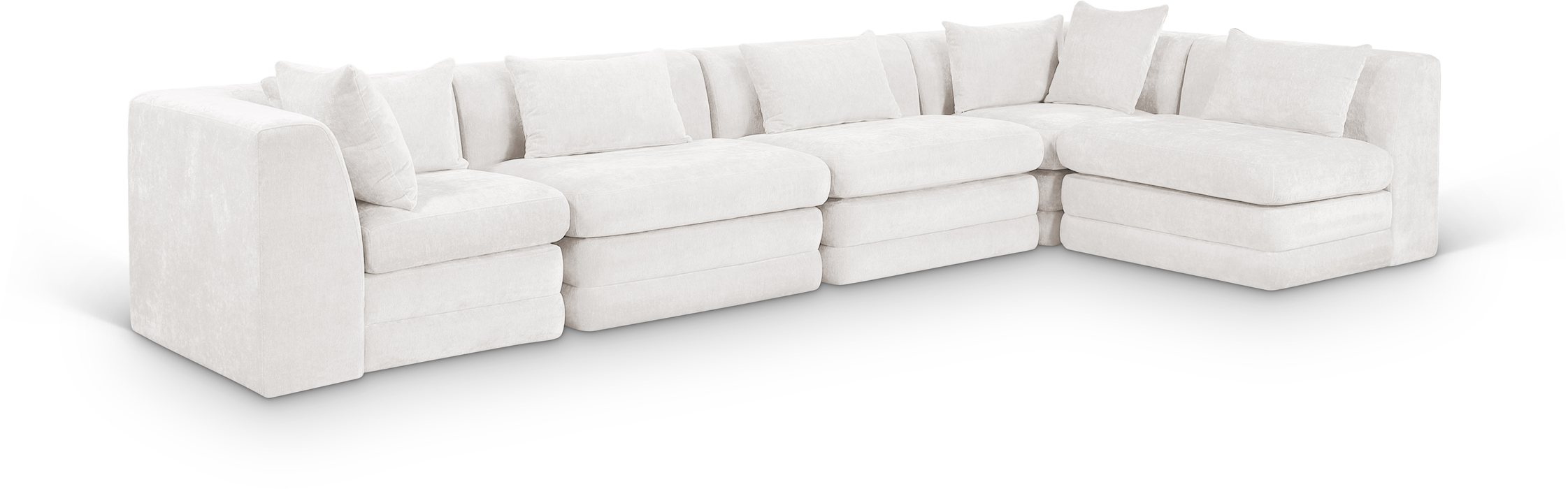 Meridian Furniture - Stellar 152" Cream Chenille Fabric Upholstered 5Pc. Sectional - 608Cream-Sec5D - GreatFurnitureDeal