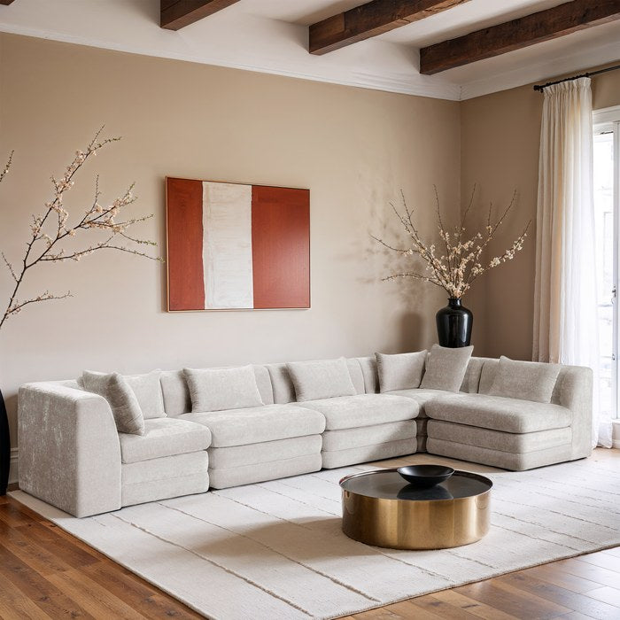 Meridian Furniture - Stellar 152" Cream Chenille Fabric Upholstered 5Pc. Sectional - 608Cream-Sec5D - GreatFurnitureDeal