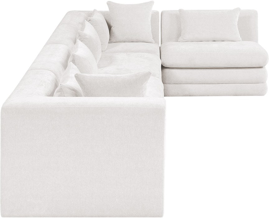 Meridian Furniture - Stellar 152" Cream Chenille Fabric Upholstered 5Pc. Sectional - 608Cream-Sec5D - GreatFurnitureDeal