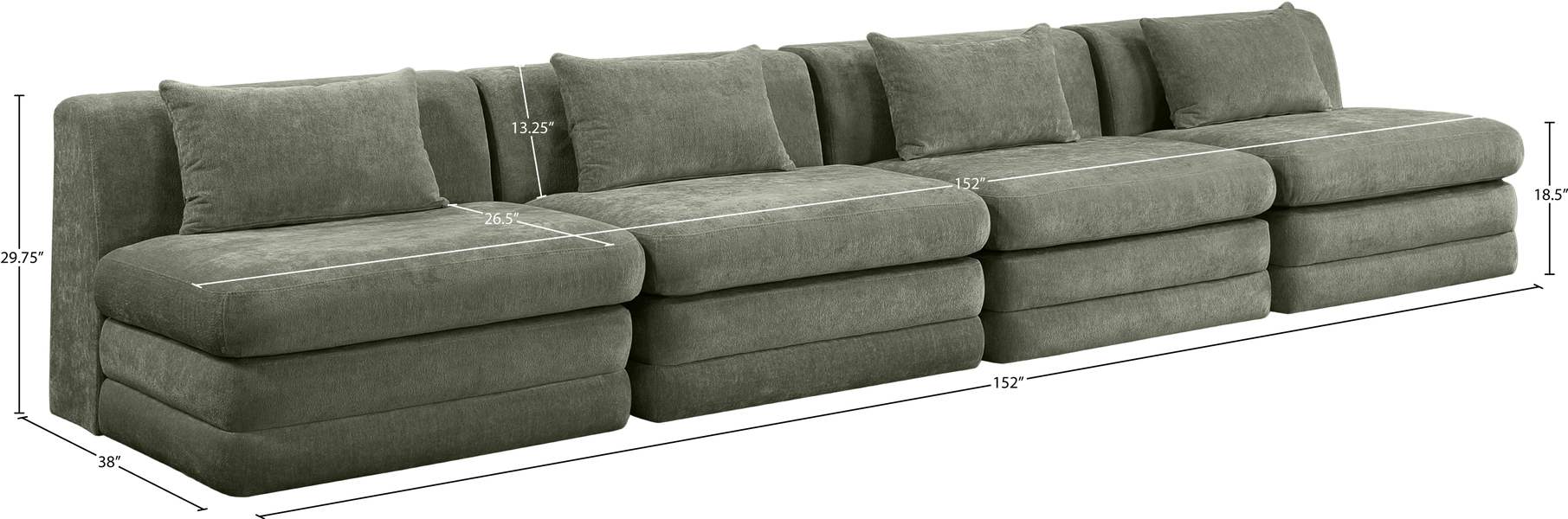 Meridian Furniture - Stellar 152" Green Chenille Fabric Upholstered 4pc. Sofa - 608Green-S152A - GreatFurnitureDeal