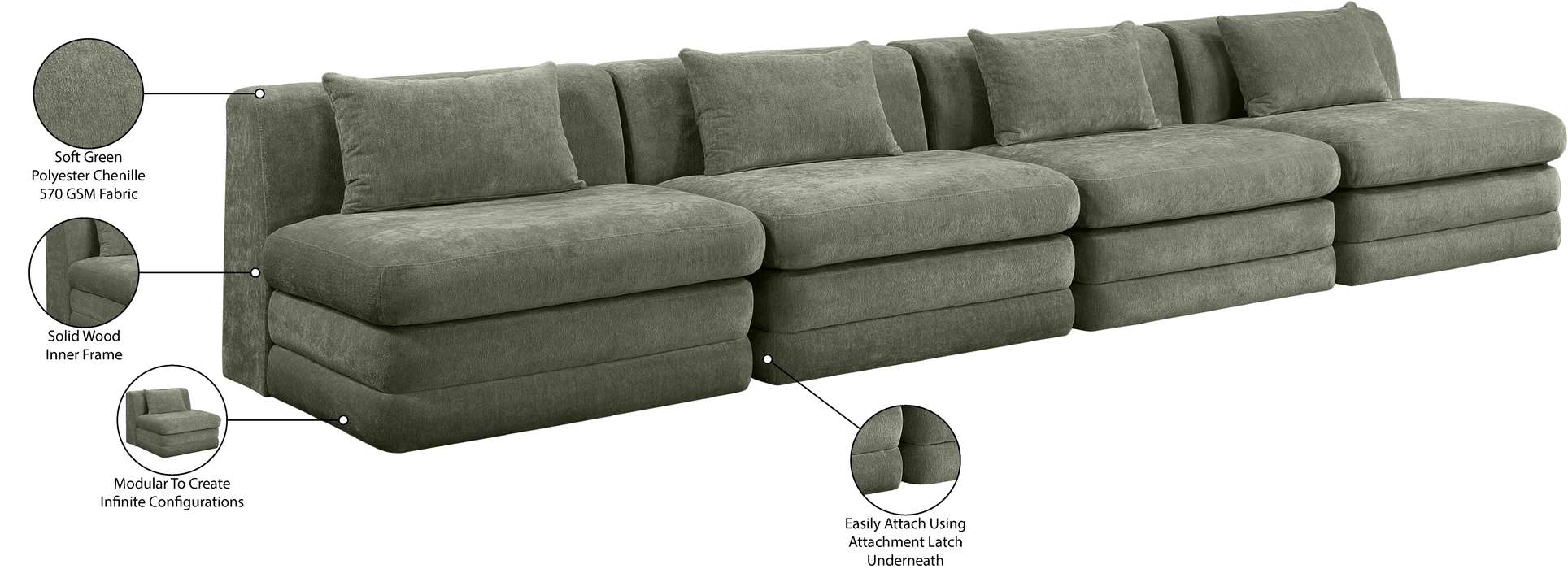 Meridian Furniture - Stellar 152" Green Chenille Fabric Upholstered 4pc. Sofa - 608Green-S152A - GreatFurnitureDeal