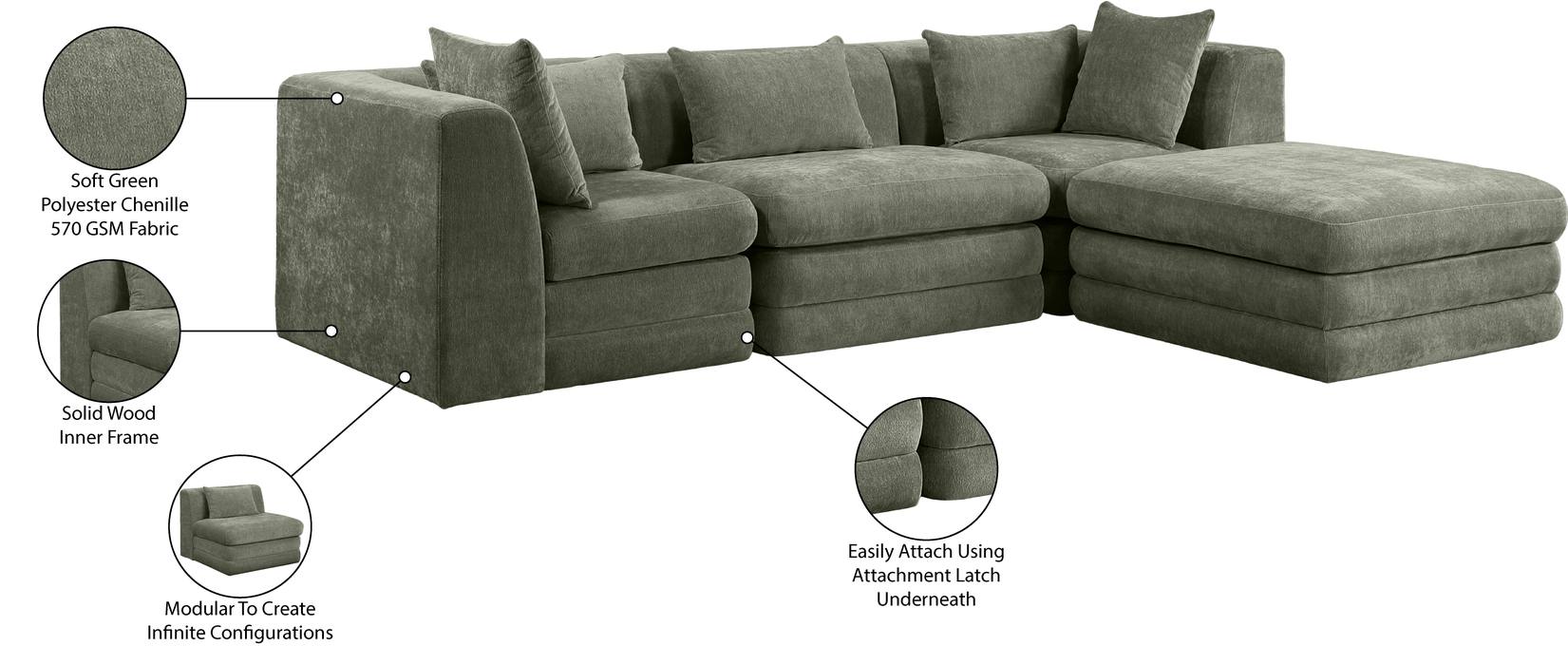 Meridian Furniture - Stellar 114" Green Chenille Fabric Upholstered 4Pc. Sectional - 608Green-Sec4A - GreatFurnitureDeal