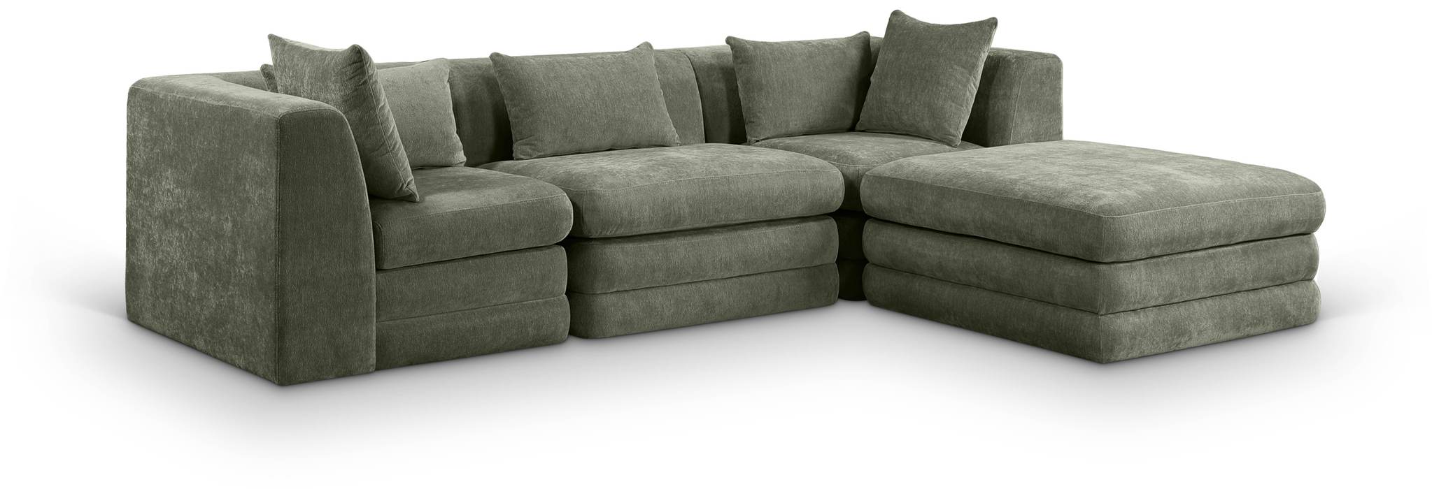 Meridian Furniture - Stellar 114" Green Chenille Fabric Upholstered 4Pc. Sectional - 608Green-Sec4A - GreatFurnitureDeal