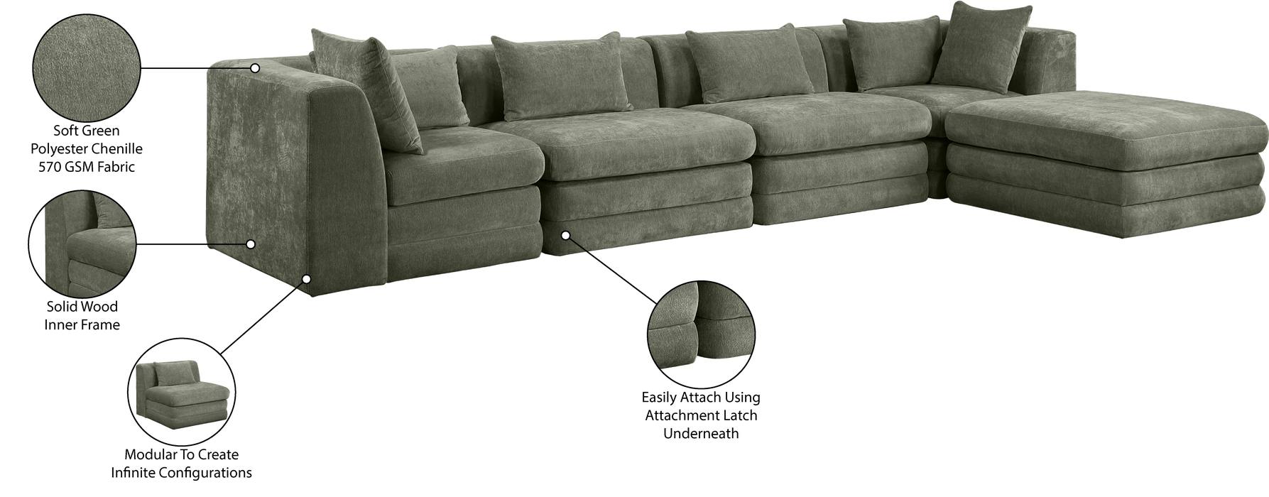 Meridian Furniture - Stellar 152" Green Chenille Fabric Upholstered 5Pc. Sectional - 608Green-Sec5A - GreatFurnitureDeal