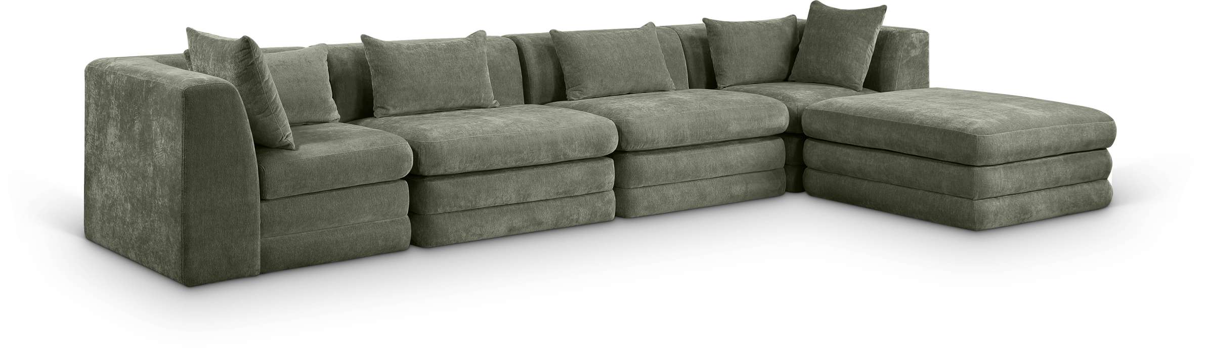 Meridian Furniture - Stellar 152" Green Chenille Fabric Upholstered 5Pc. Sectional - 608Green-Sec5A - GreatFurnitureDeal