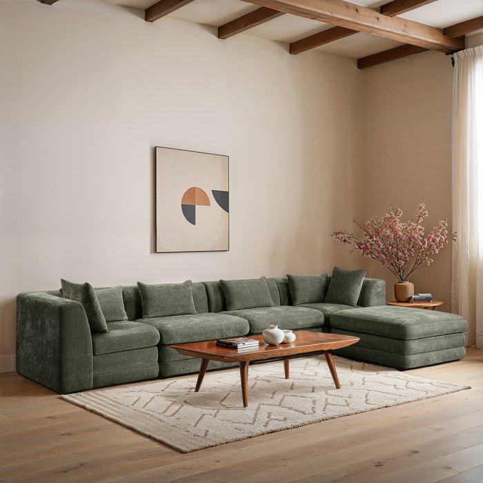 Meridian Furniture - Stellar 152" Green Chenille Fabric Upholstered 5Pc. Sectional - 608Green-Sec5A - GreatFurnitureDeal