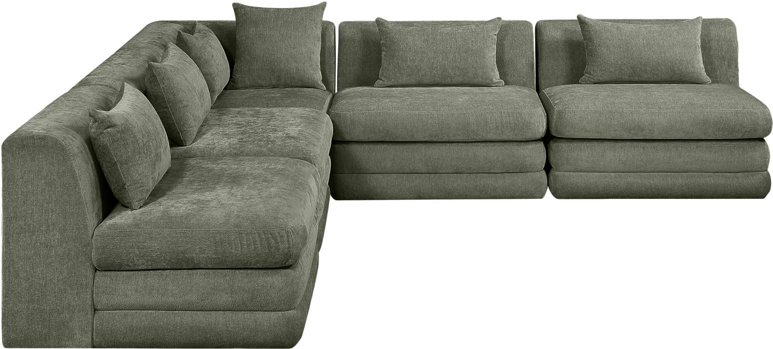 Meridian Furniture - Stellar 114" Green Chenille Fabric Upholstered 5Pc. Sectional - 608Green-Sec5B - GreatFurnitureDeal