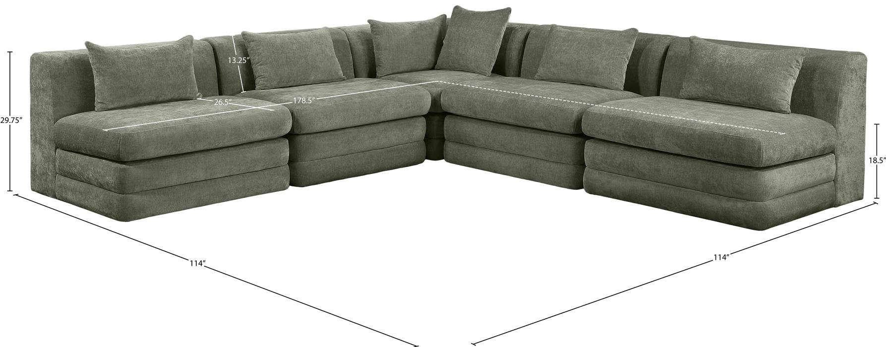 Meridian Furniture - Stellar 114" Green Chenille Fabric Upholstered 5Pc. Sectional - 608Green-Sec5B - GreatFurnitureDeal