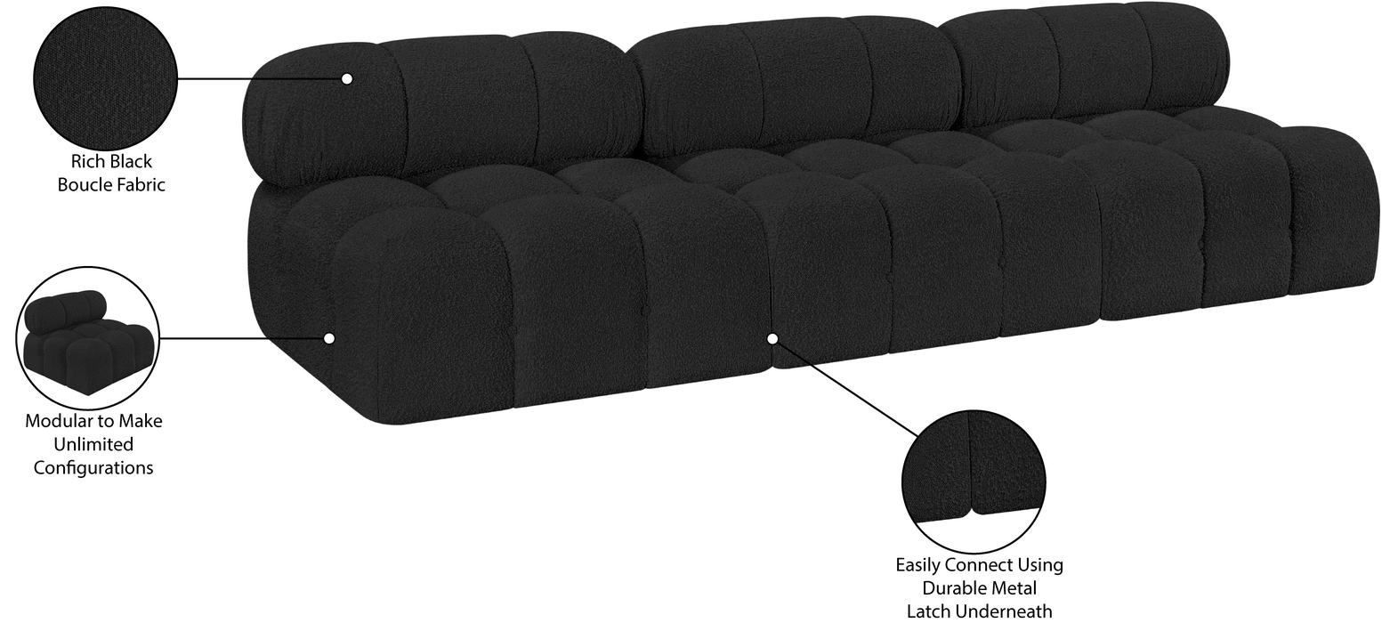 Meridian Furniture - Ames 102" Black Boucle Fabric Upholstered 3pc. Armless Sofa - 611Black-S102B - GreatFurnitureDeal
