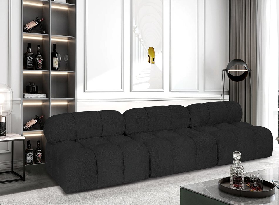 Meridian Furniture - Ames 102" Black Boucle Fabric Upholstered 3pc. Armless Sofa - 611Black-S102B - GreatFurnitureDeal