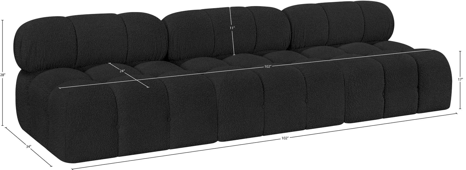 Meridian Furniture - Ames 102" Black Boucle Fabric Upholstered 3pc. Armless Sofa - 611Black-S102B - GreatFurnitureDeal