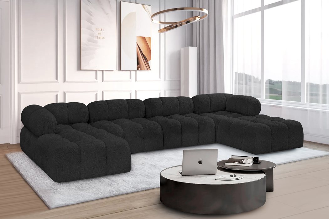 Meridian Furniture - Ames 136" Black Boucle Fabric Upholstered 6pc. Sectional - 611Black-Sec6D - GreatFurnitureDeal