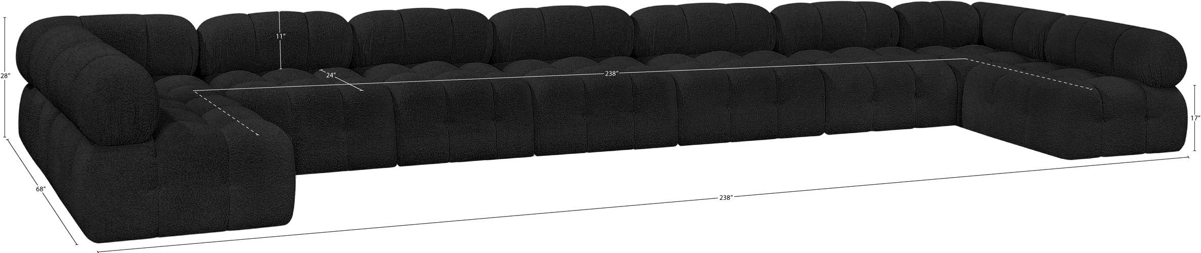 Meridian Furniture - Ames 204" Black Boucle Fabric Upholstered 9pc. Sectional - 611Black-Sec9A - GreatFurnitureDeal