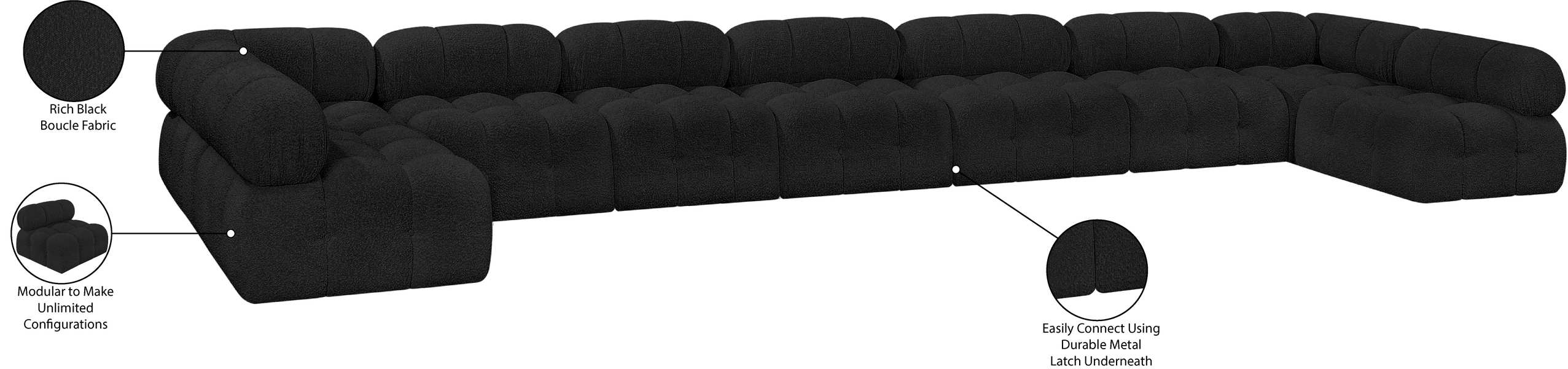 Meridian Furniture - Ames 204" Black Boucle Fabric Upholstered 9pc. Sectional - 611Black-Sec9A - GreatFurnitureDeal