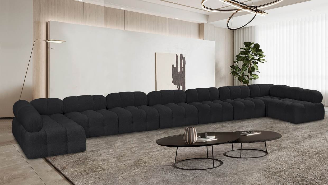 Meridian Furniture - Ames 204" Black Boucle Fabric Upholstered 9pc. Sectional - 611Black-Sec9A - GreatFurnitureDeal