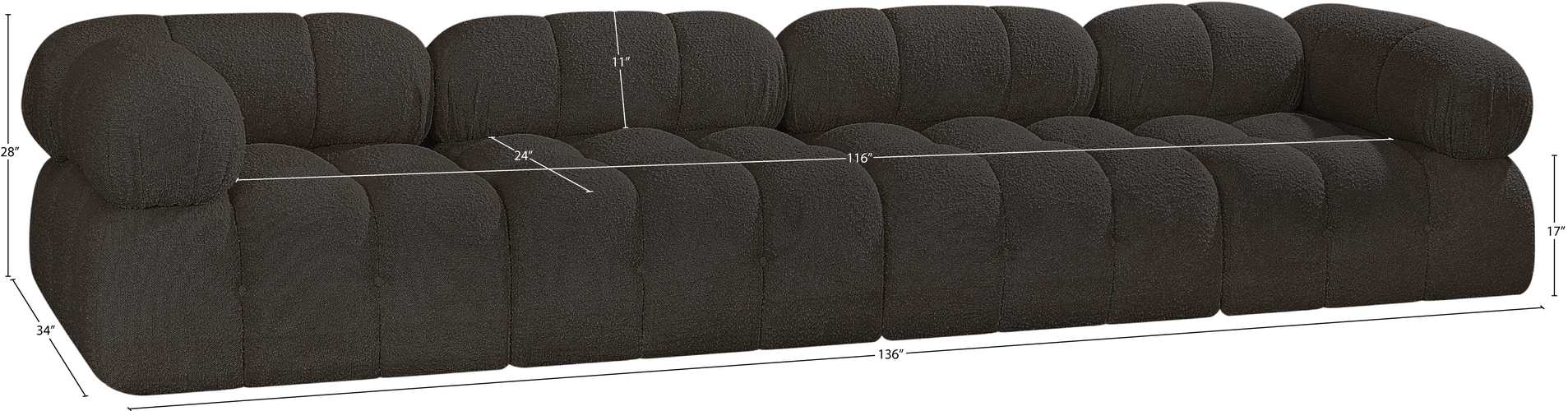 Meridian Furniture - Ames 136" Brown Boucle Fabric Upholstered 4pc. Sofa - 611Brown-S136A - GreatFurnitureDeal