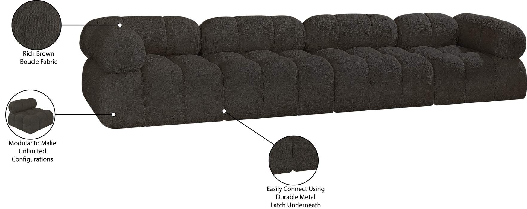 Meridian Furniture - Ames 136" Brown Boucle Fabric Upholstered 4pc. Sofa - 611Brown-S136A - GreatFurnitureDeal