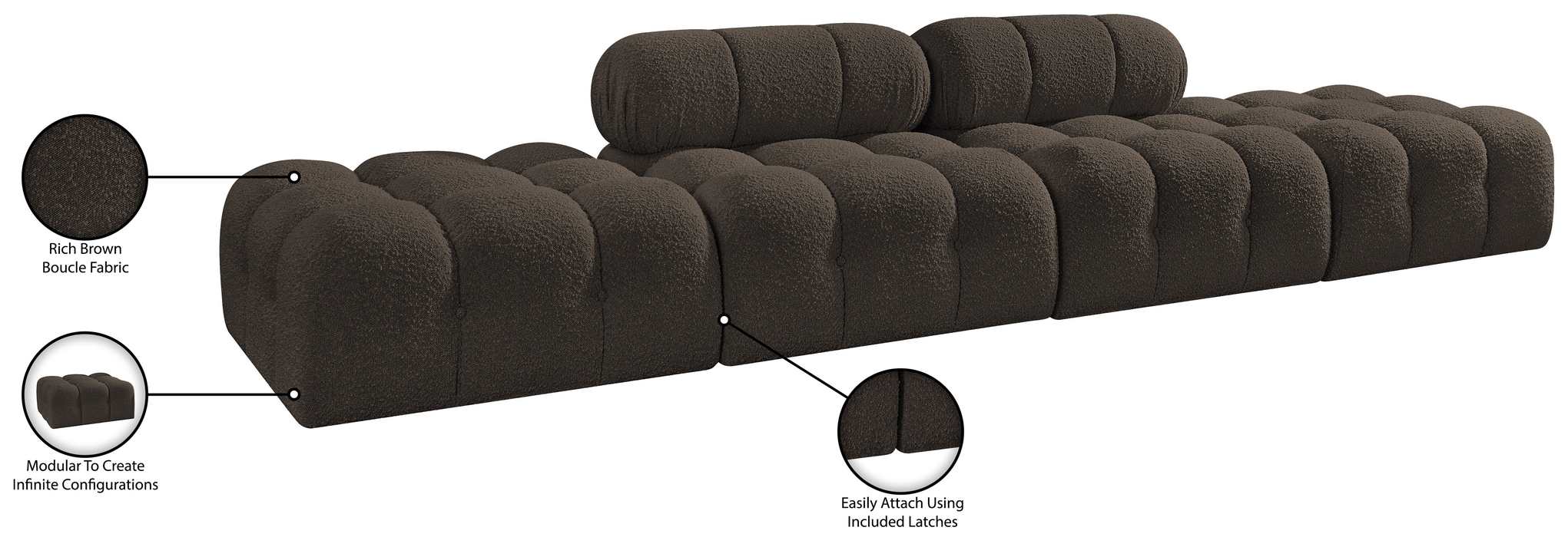 Meridian Furniture - Ames 136" Brown Boucle Fabric Upholstered 4pc. Sofa - 611Brown-S136C - GreatFurnitureDeal