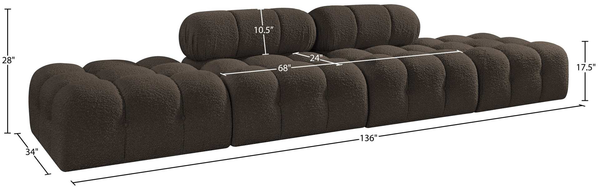Meridian Furniture - Ames 136" Brown Boucle Fabric Upholstered 4pc. Sofa - 611Brown-S136C - GreatFurnitureDeal
