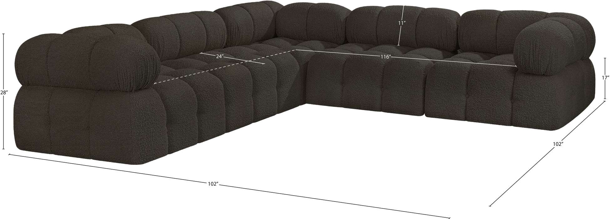 Meridian Furniture - Ames 102" Brown Boucle Fabric Upholstered 5pc. Sectional - 611Brown-Sec5D - GreatFurnitureDeal