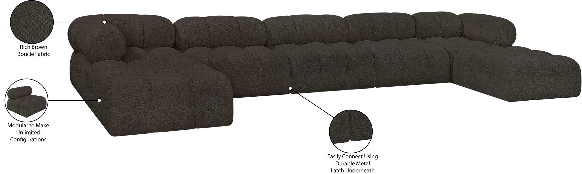 Meridian Furniture - Ames 170" Brown Boucle Fabric Upholstered 7pc. Sectional - 611Brown-Sec7B - GreatFurnitureDeal