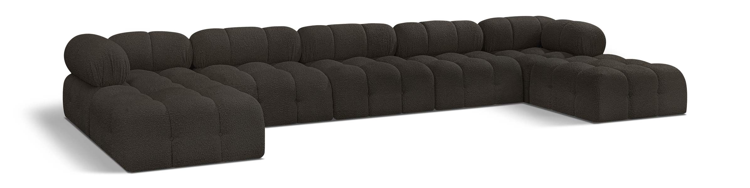 Meridian Furniture - Ames 170" Brown Boucle Fabric Upholstered 7pc. Sectional - 611Brown-Sec7B - GreatFurnitureDeal