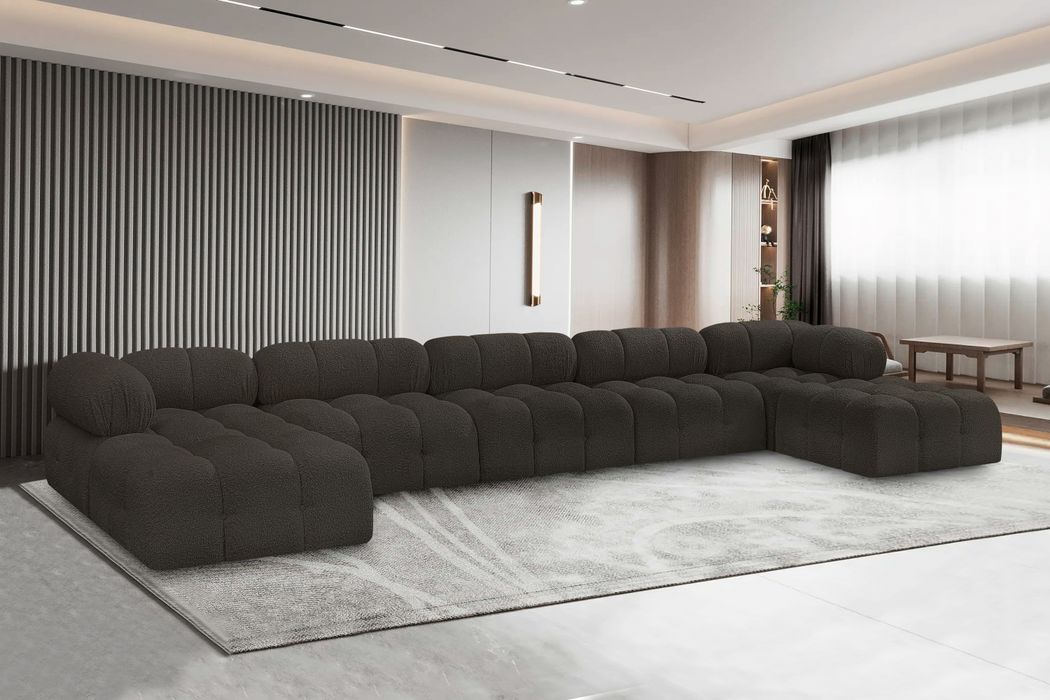 Meridian Furniture - Ames 170" Brown Boucle Fabric Upholstered 7pc. Sectional - 611Brown-Sec7B - GreatFurnitureDeal