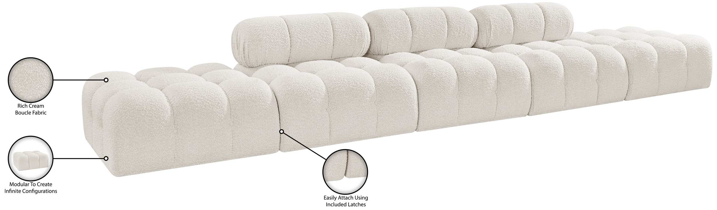Meridian Furniture - Ames 170" Cream Boucle Fabric Upholstered 5pc. Sofa - 611Cream-S170A - GreatFurnitureDeal