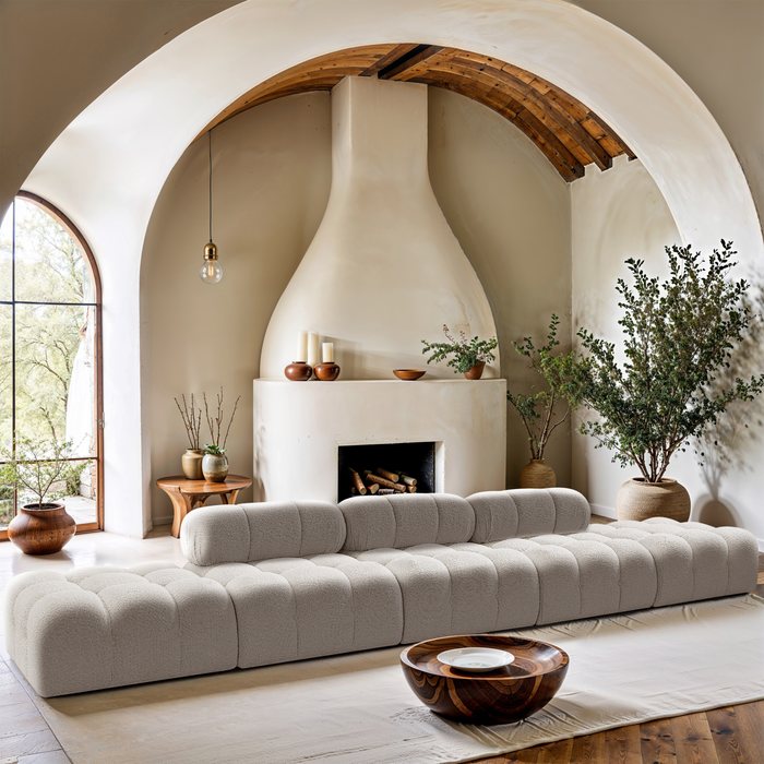 Meridian Furniture - Ames 170" Cream Boucle Fabric Upholstered 5pc. Sofa - 611Cream-S170A - GreatFurnitureDeal
