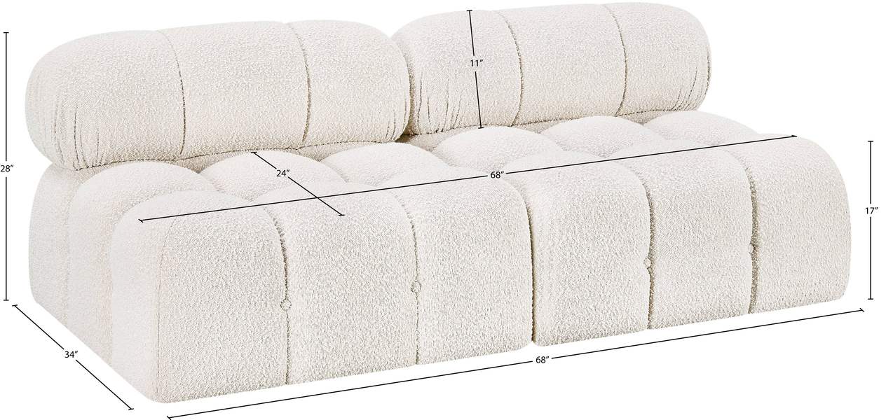 Meridian Furniture - Ames 68" Cream Boucle Fabric Upholstered 2pc. Armless Loveseat - 611Cream-S68B - GreatFurnitureDeal