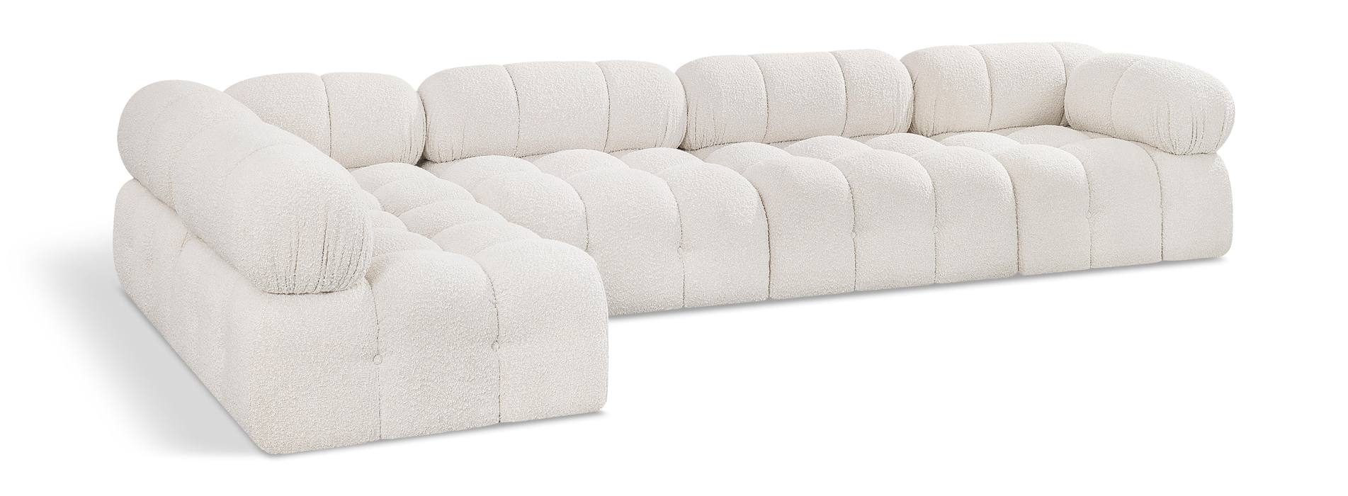 Meridian Furniture - Ames 136" Cream Boucle Fabric Upholstered 5pc. Sectional - 611Cream-Sec5A - GreatFurnitureDeal