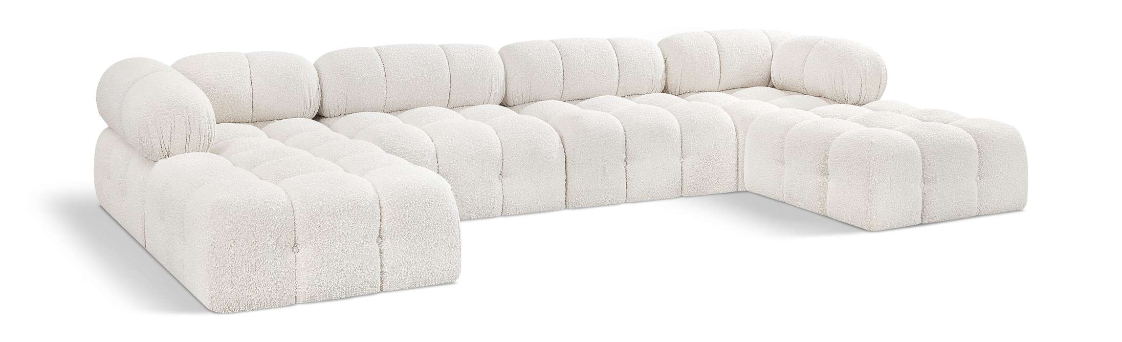 Meridian Furniture - Ames 136" Cream Boucle Fabric Upholstered 6pc. Sectional - 611Cream-Sec6D - GreatFurnitureDeal