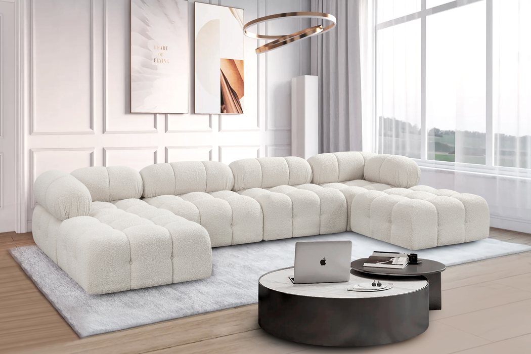 Meridian Furniture - Ames 136" Cream Boucle Fabric Upholstered 6pc. Sectional - 611Cream-Sec6D - GreatFurnitureDeal